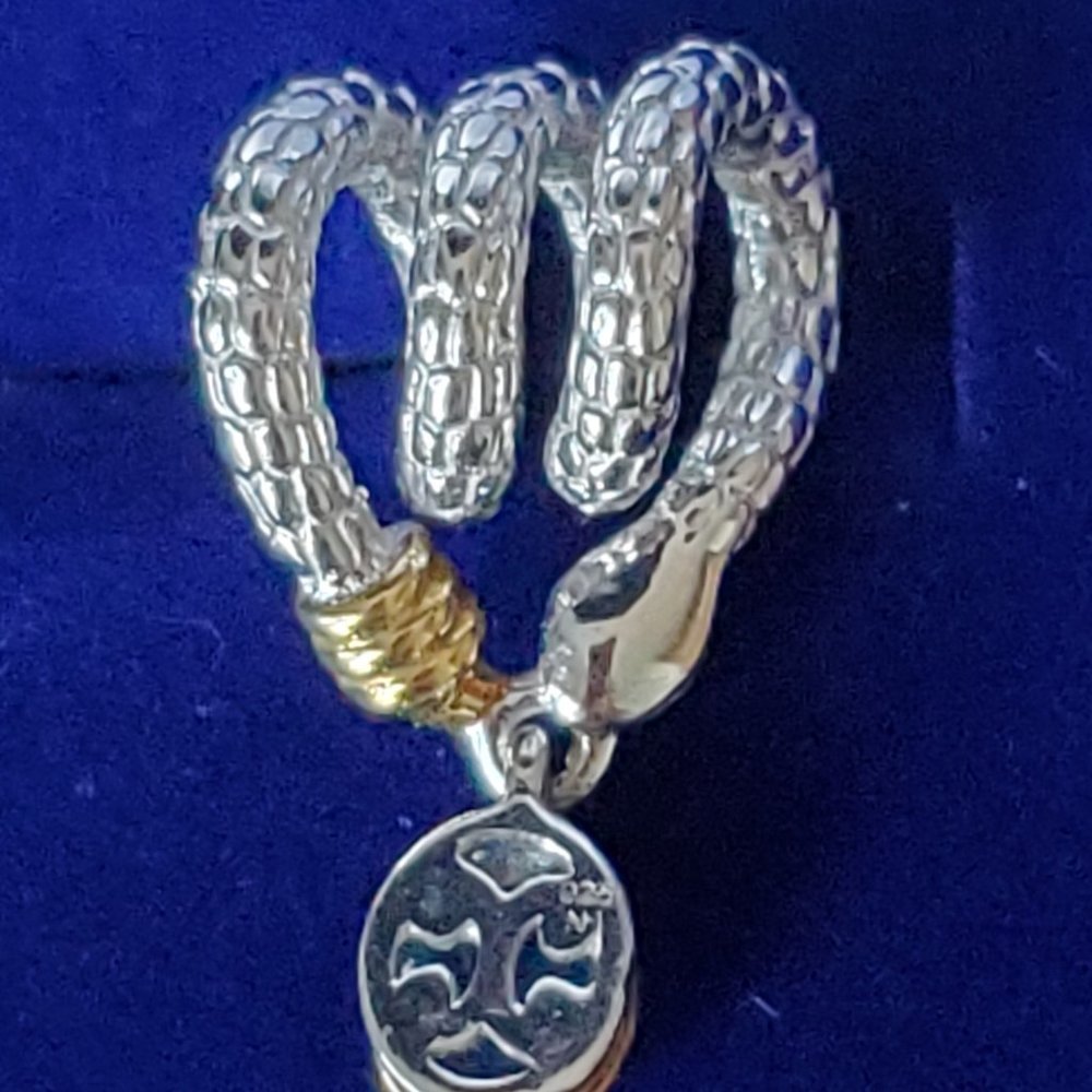Snake Design Neon Apatite Pendant Set In Sterling W/ Gold Overlay Accent View 3